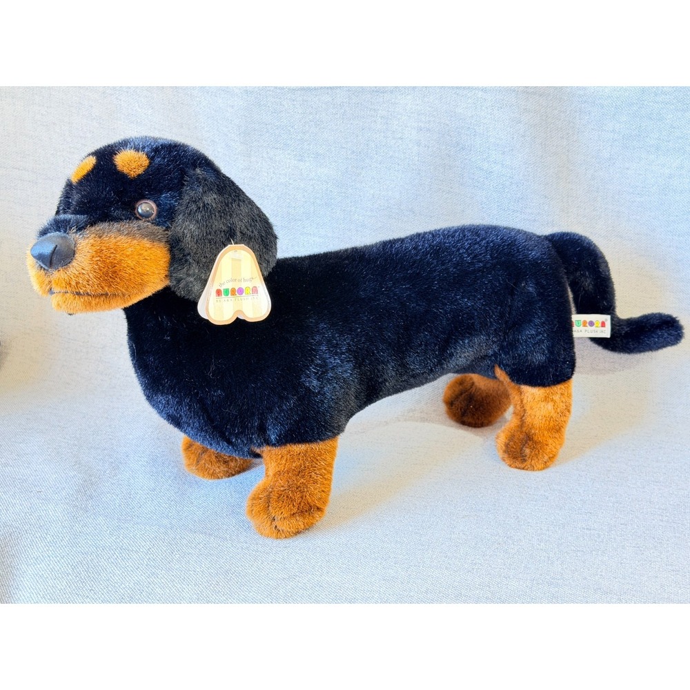 Aurora Sweet Pea Dachshund Plush 21" Stuffed Dog Black Tan NOS w/ Tag Vintage